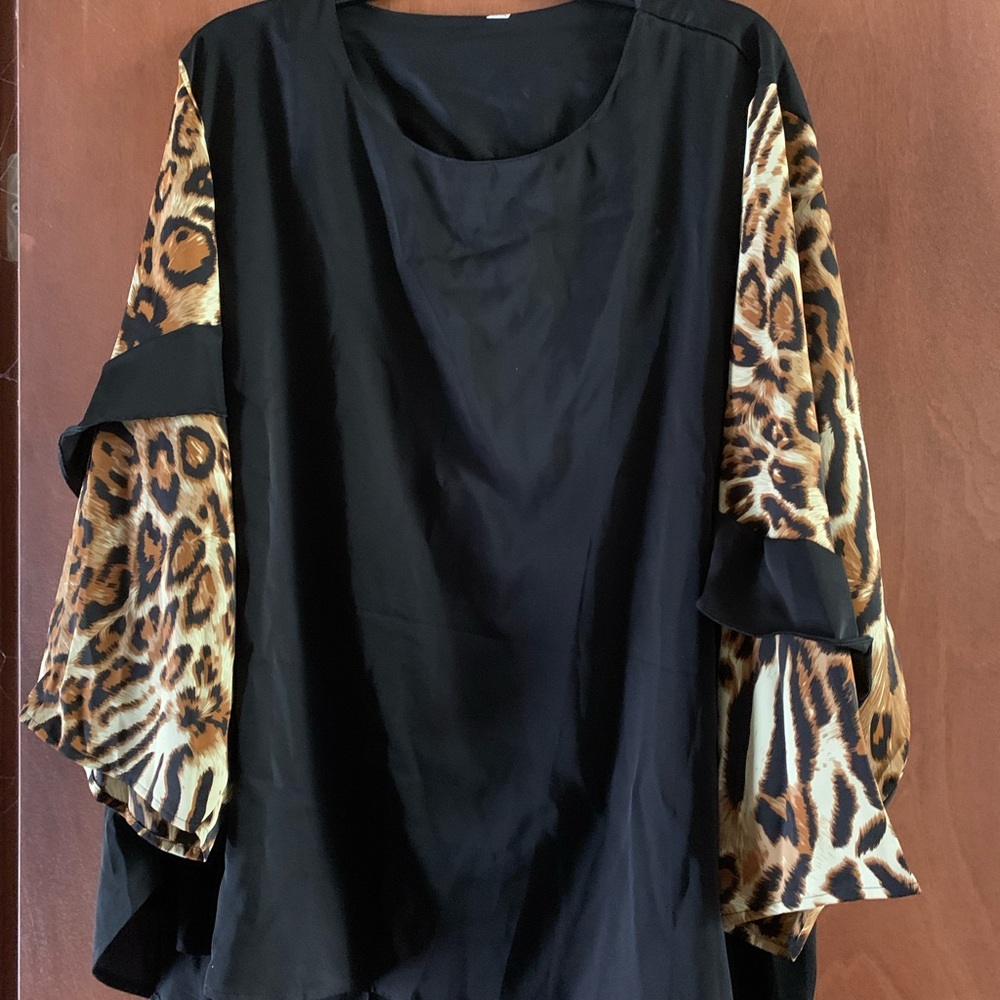 Black and Leopard Print Women's Top